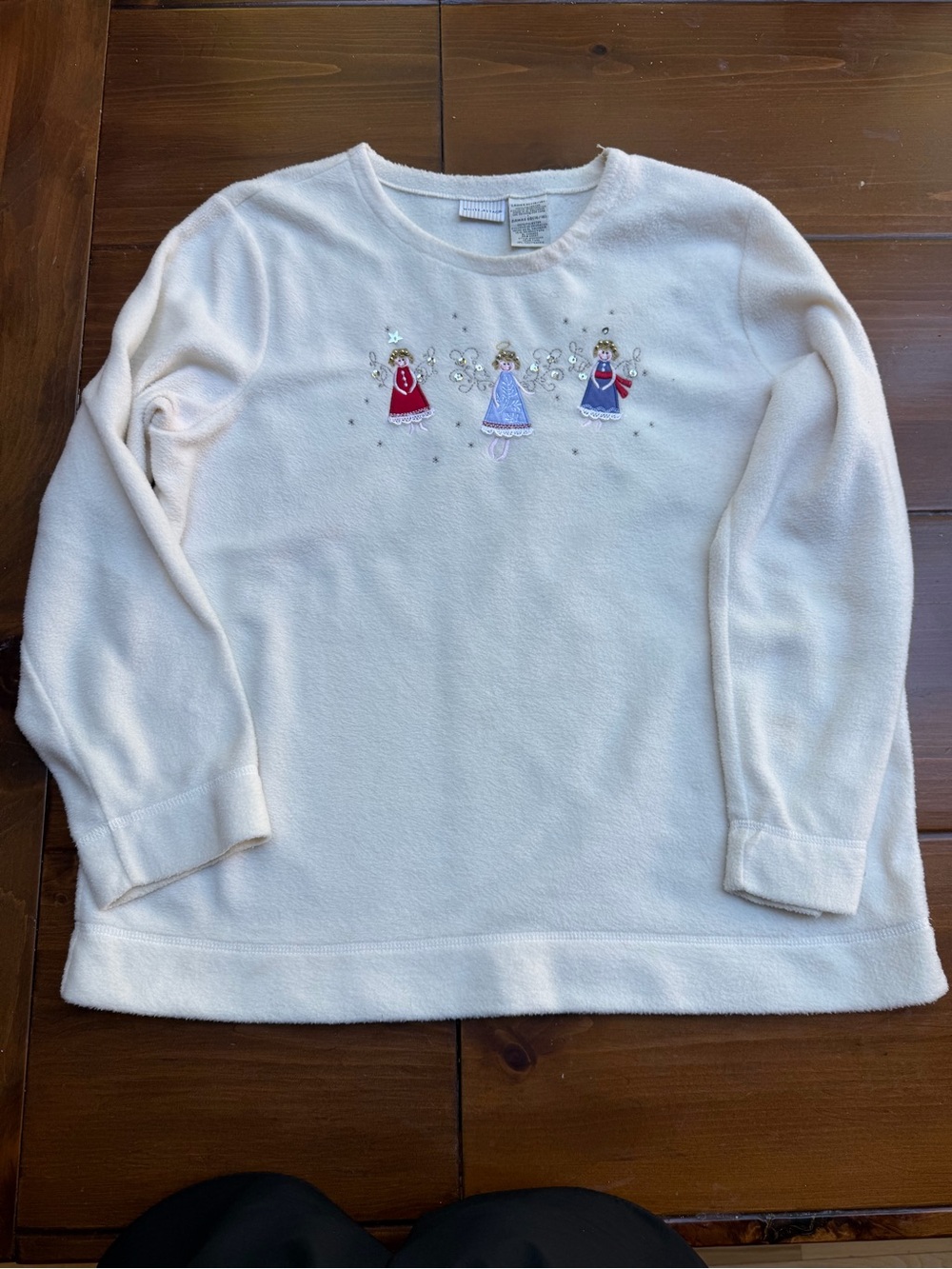 Vintage White Stag Christmas Angel Fleece Sweatshirt Cream XL